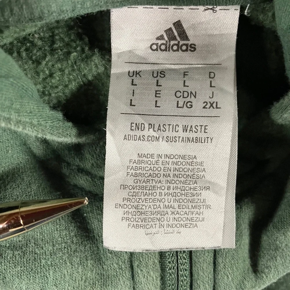Adidas Hoodie Men L Green Black‎ White Colorblock Quarter Zip Fleece Sweatshirt